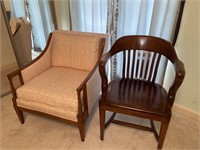 Vintage Upholstered Chair and Wooden Chair