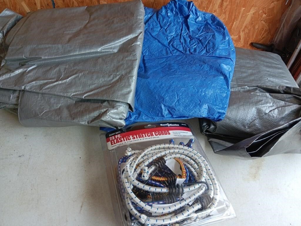 3 tarps and a 13 piece bungee cords