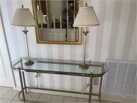 Glass Top Table and 2 Lamps