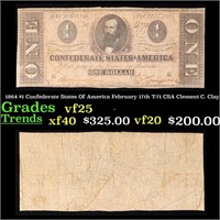 1864 $1 Confederate States Of America February 17t