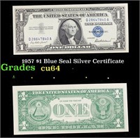 1957 $1 Blue Seal Silver Certificate Grades Choice