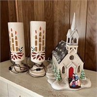 Vintage Lighted Christmas Candles & Church