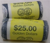 2 ROLLS OF SACAGAWEA GOLDEN DOLLARS  UNOPENED