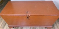 EARLY RED PAINT BLANKET BOX WROUGHT IRON HARDWARE