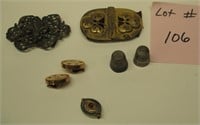 JEWELRY LOT STERLING THIMBLES/CUFF LINKS/BUCKLES