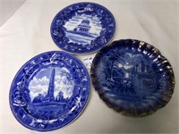 3 FLOW BLUE PLATES WEDGWOOD & OTHER