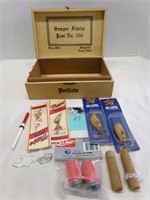 SEMPER FIDELIS WOOD BOX AND VINTAGE FISHING LURES