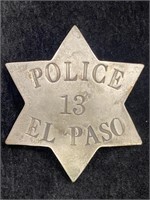 Early 1900's El Paso 13 Police Badge