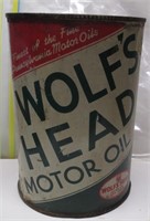 WOLF'S HEAD MOTOR OIL CAN   QT. CAN