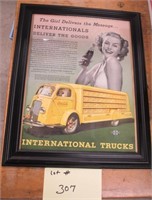 1938 INTERNATIONAL TRUCK AD FRAMED W/ COKE GIRL