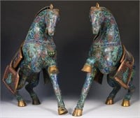 Pair of Large Chinese Rearing Horses.