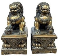 Pair of Large Bronze Chinese Foo Dogs.