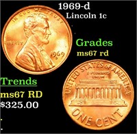 1969-d Lincoln Cent 1c Grades GEM++ Unc RD