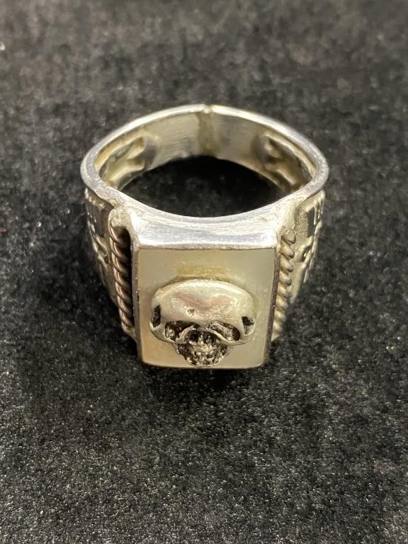 German Skull Ring w/ Thunderbird & Yei Engraved