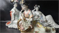 Large Japanese Porcelain Geishas w/ Bisque Face