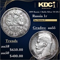 1899 Russia 1 Ruble Silver Y# 59.1 Grades Choice A