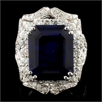 14K Gold 10.32ct Sapphire & 2.14ctw Diamond Ring