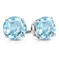 8MM Round Cut Sky Blue Topaz 4.2CTW Stud Earrings