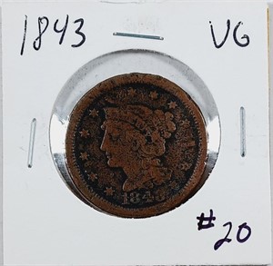 1843  Large Cent   Vg