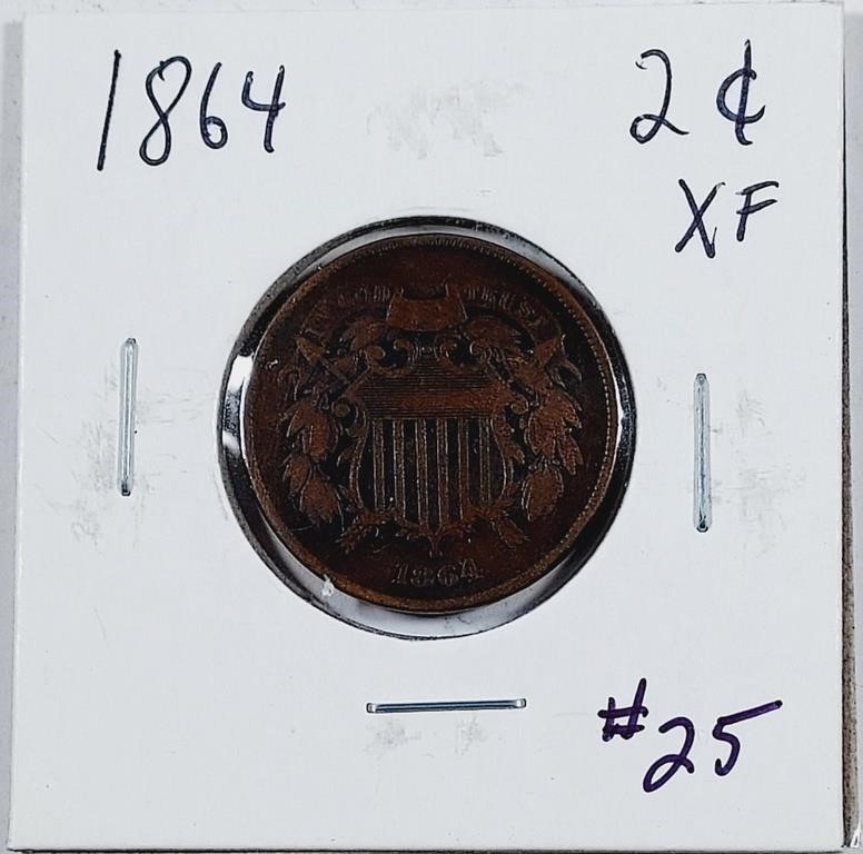 1864  Two Cent   XF