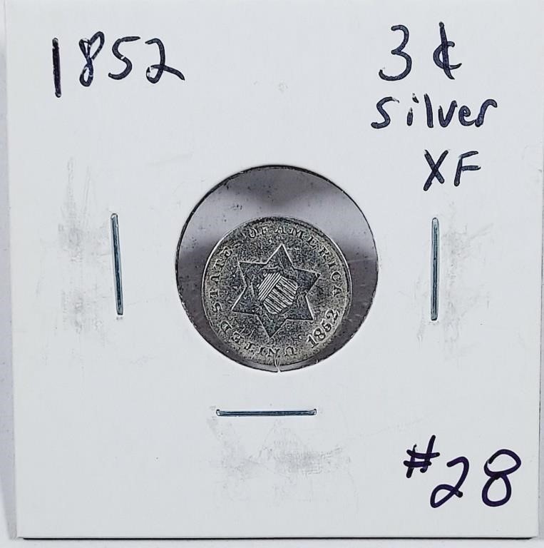 1852  Three Cent Silver   XF