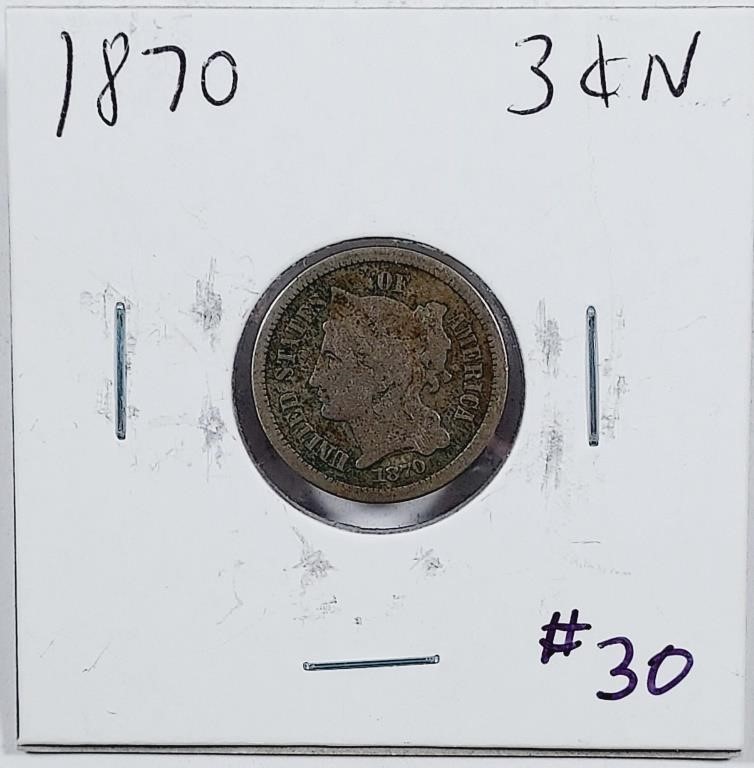 1870  Three Cent Nickel   VG
