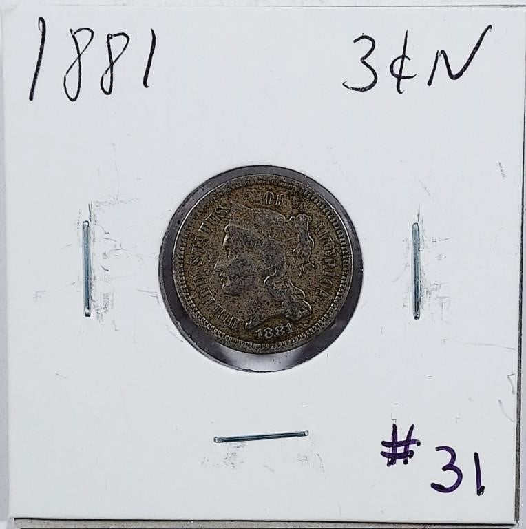 1881  Three Cent Nickel   F
