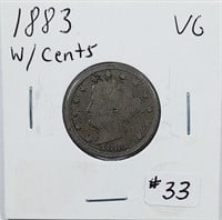 1883 w/cents  Liberty Nickel   VG