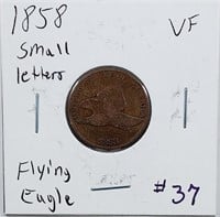 1858 Sm Letters  Flying Eagle cent   VF