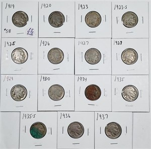 Lot of 15 different  Buffalo Nickels