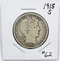 1915-S  Barber Half Dollar   VG
