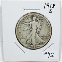 1918-S  Walking Liberty Half Dollar   VG