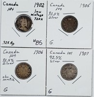 Lot of 4  Canada  10 Cents  1902 - 1907
