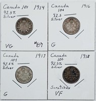 Lot of 4  Canada  10 Cents   1914 - 1918