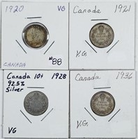 Lot of 4  Canada  10 Cents  1920 - 1936