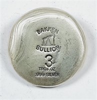 Bakken Bullion  3 troy oz .999 silver button