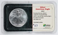 2001  $1 Silver Eagle  Unc.  Littleton Package