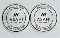 2  Asahi  1 oz troy  .999 silver rounds