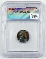 1944-S  Lincoln Cent   ICG MS-64 BN
