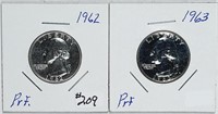 1962 & 1963  Washington Quarters  Proof