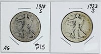 1918-S & 1923-S   Walking Liberty Half Dollars  AG