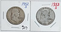 1952-S & 1953-S  Franklin Half Dollars