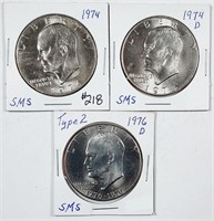 1974, 1974-D & 1976-D Ty II  Eisenhower Dollars