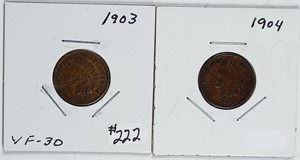 1903 & 1904  Indian Head Cents   VF