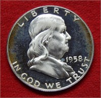 1958 Franklin Silver Half Dollar Proof Cameo