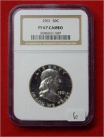 1961 Franklin Silver Half Dollar NGC PF67 Cameo