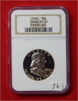 1963 Franklin Silver Half Dollar NGC PF67 Cameo