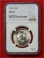 1955 Franklin Silver Half Dollar NGC MS64