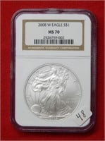 2008 W American Eagle NGC MS70 1 Ounce Silver