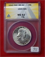 1949 Franklin Silver Half Dollar ANACS MS62 FBL